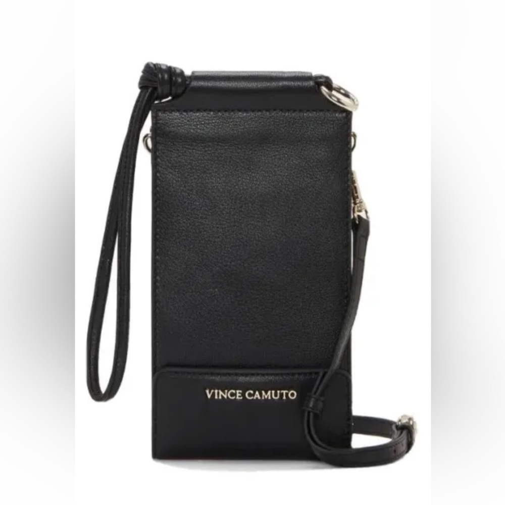 Vince Camuto Sela Crossbody Travel Wallet Black Lthr Phone Cards 4-3/8” X 8.5”